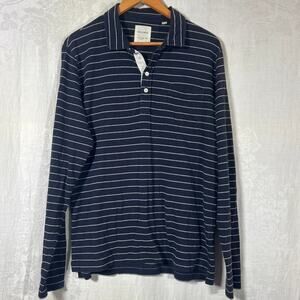 Billy Reid Polo Large Navy Blue Striped Long Sleeve